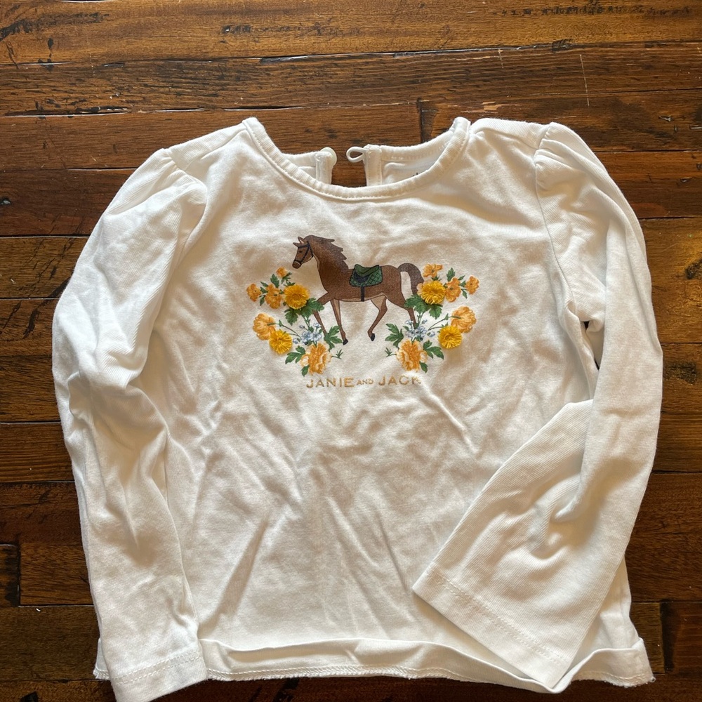 Janie and Jack Cream Long Sleeve with Horse and Floral Design